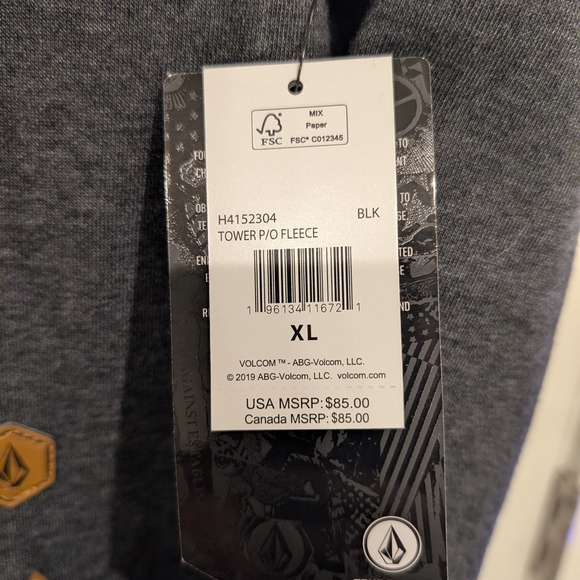 SALE 🎉 NWT Volcom Tower Fleece Dark Gray Black Cowl Neck Hoodie - Picture 5 of 12